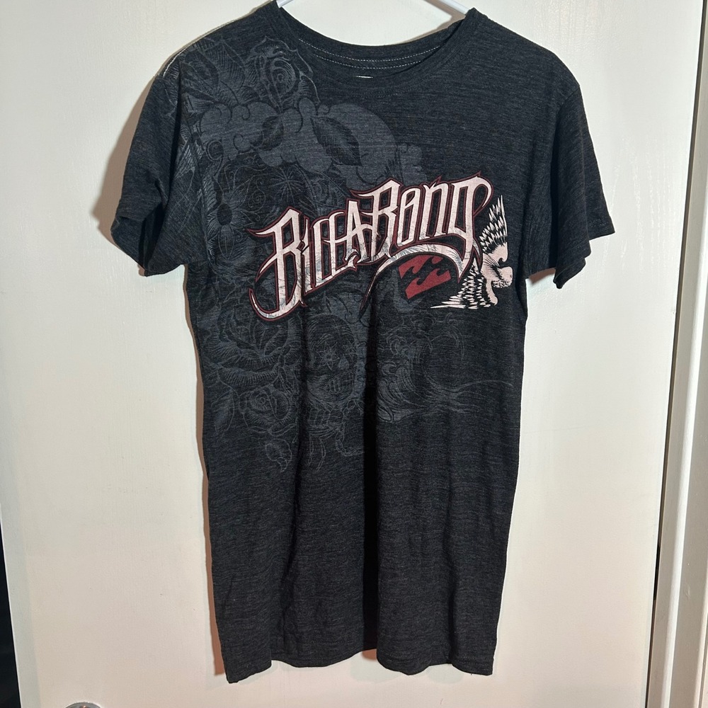 Billabong Graphic T Shirt Men's Small Eagle‎ Recycled Tri-Blend Gray Casual Top